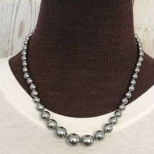 Metallic gray graduated faux pearl necklace 17 inches
